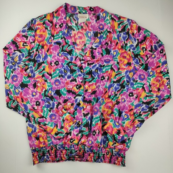 Vintage Lauren Lee Blouse Floral and Shoulder Pads - Picture 2 of 8